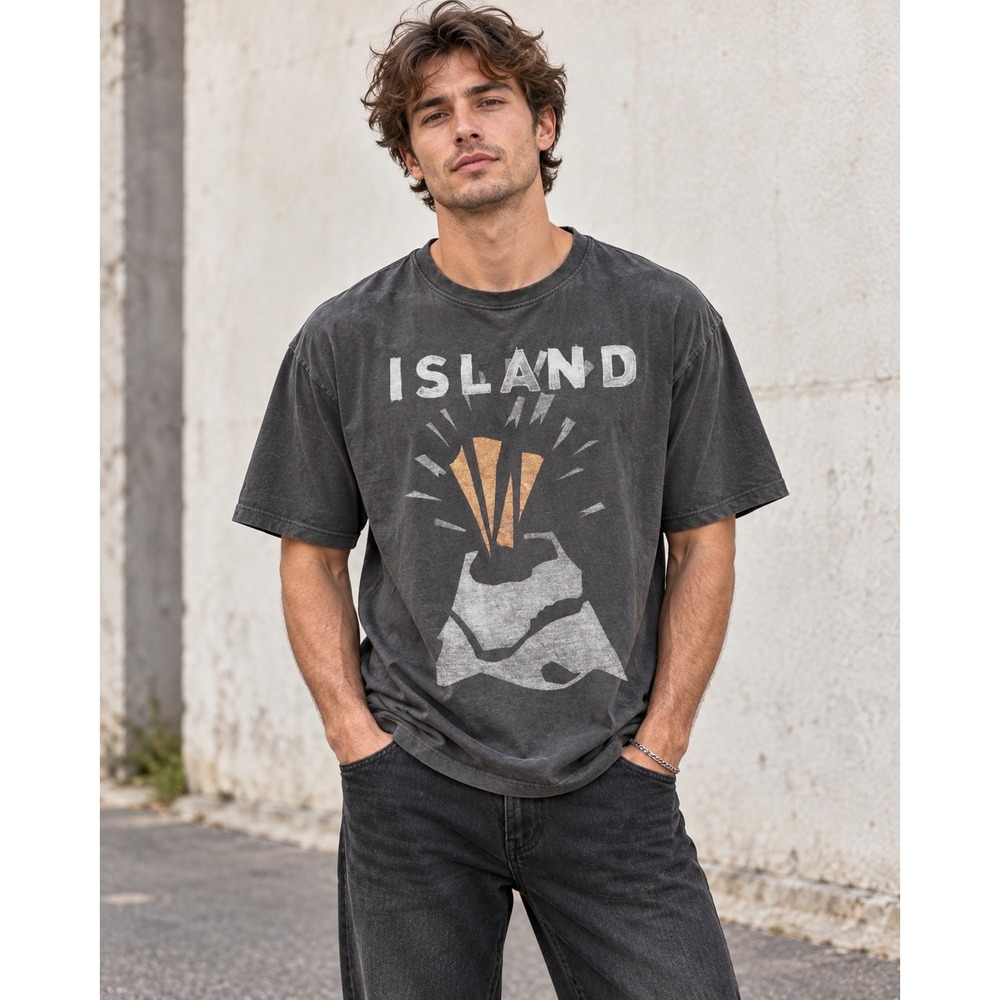 Scotch & Soda Indigo Juice Men's XXL Island Graphic T-Shirt Black Vintage Wash